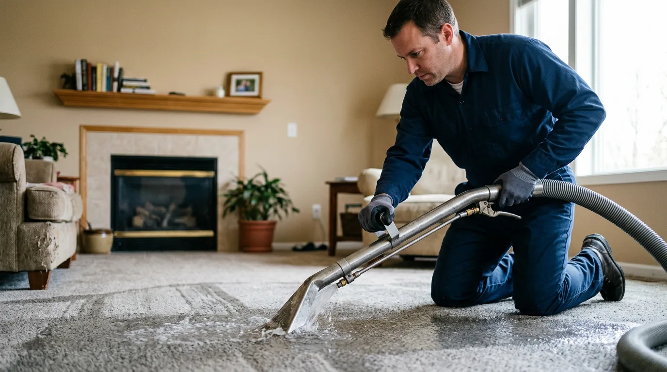 Water damage restoration technician working near Fenton, IL